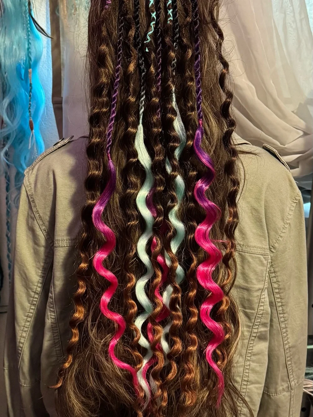 Bright Pink & Aqua Clip-In Hair Accent Extensions for Women